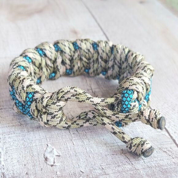Handmade Paracord Bracelet Adjustable Unisex Desert Camo Turquoise Blue Brown - Picture 2 of 2